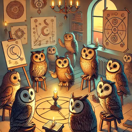 Owls engaged in a ritual