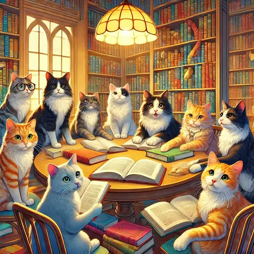 Group of cats applying cognitive reading strategies